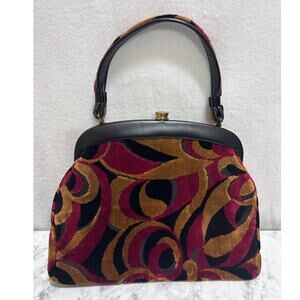 Vintage Garay Chenille Tapestry Clutch Bag Black Grandmacore Cottage Rockabilly